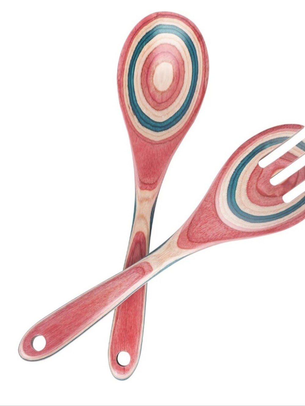 Colorful Wood Salad Servers - Pink, Teal & Natural. NWT.
